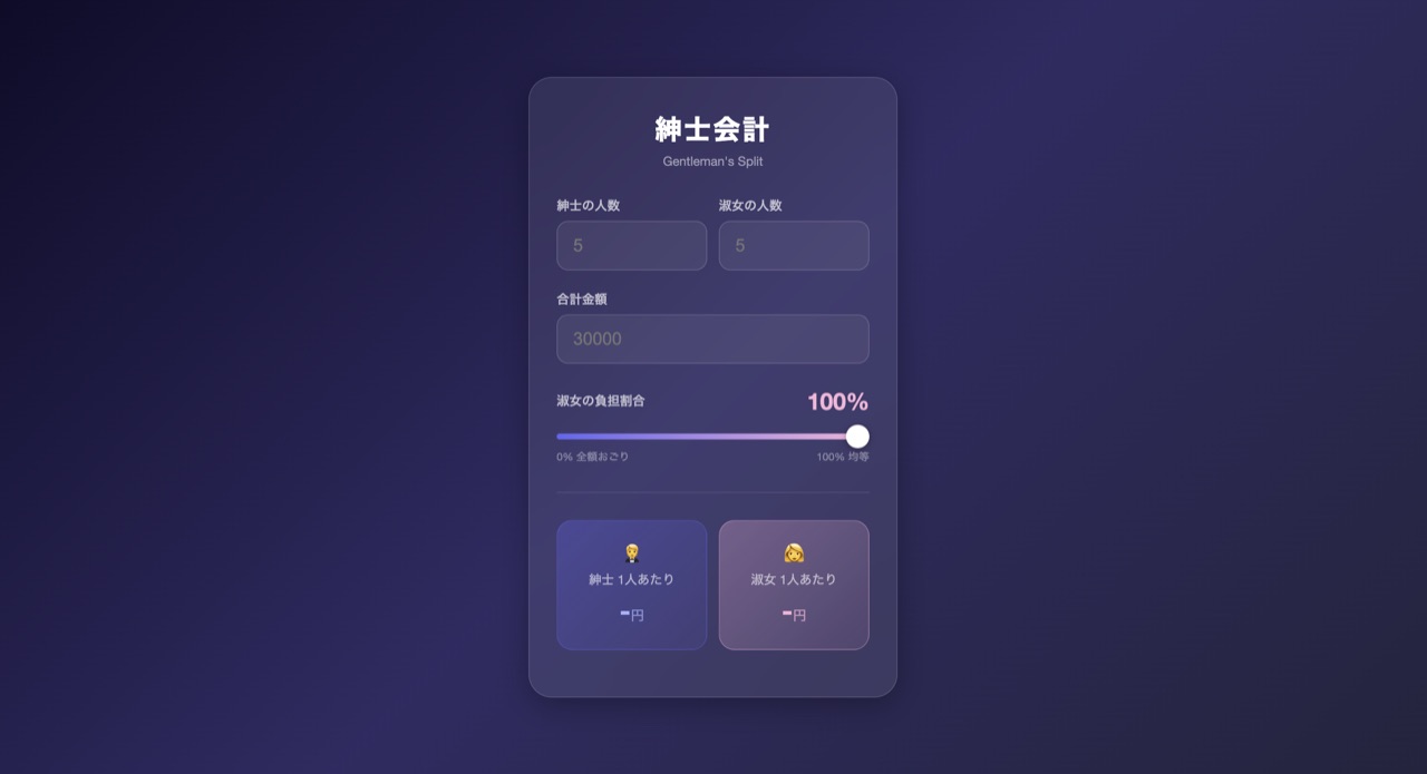 紳士会計の計算結果画面
